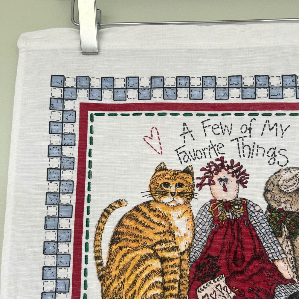 Vintage Deb Strain Calendar Tea Towel 2001  Linen Blend Favorite Things Cat